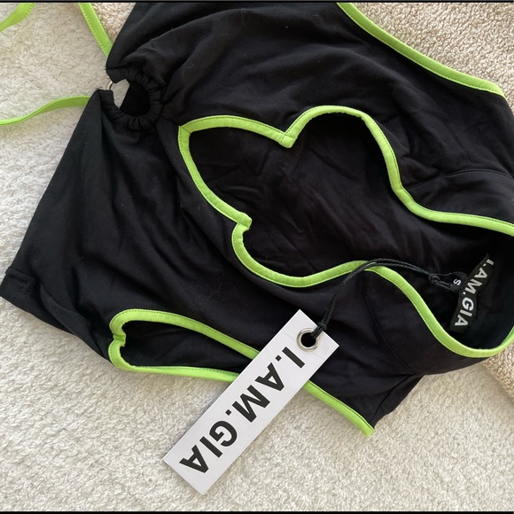 I AM GIA NEON GREEN AND BLACK TIE TOP - Picture 2 of 4